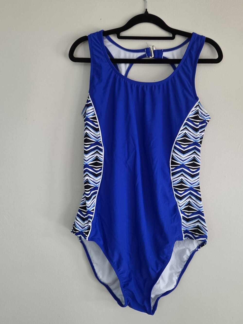 Catalina Blue One Piece Swim Bathing Suit Size XL 16-18 Classic Cut High Neck